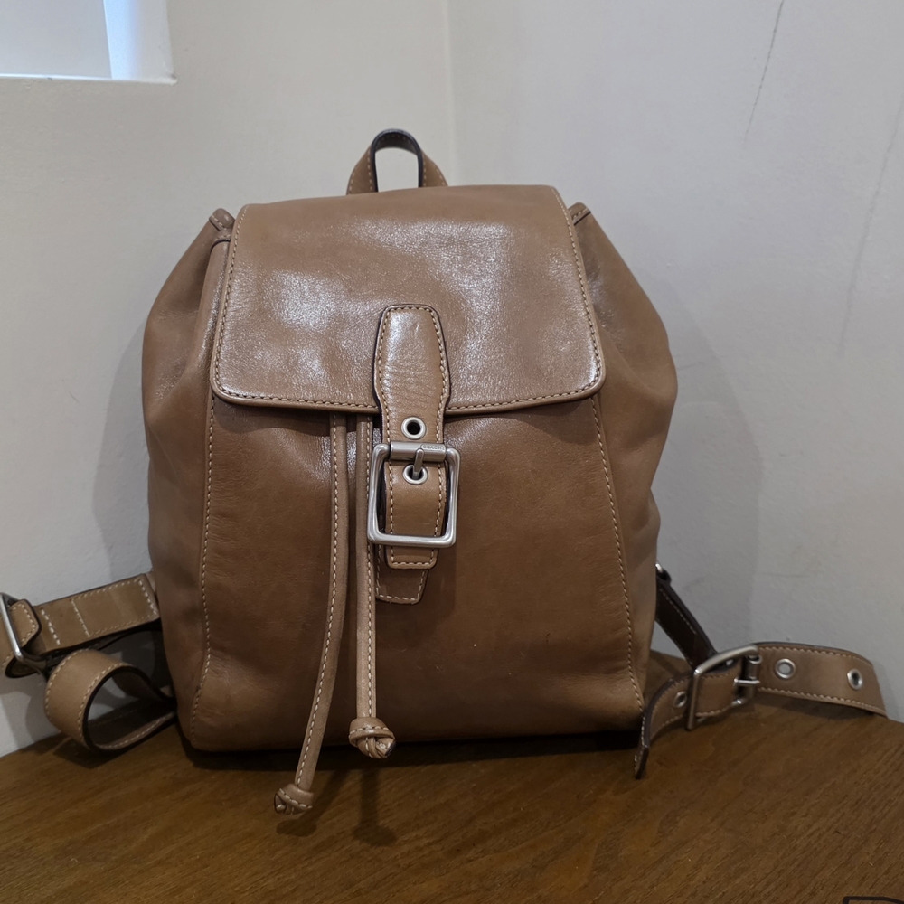 Vintage Coach Brown Leather Drawstring Backpack